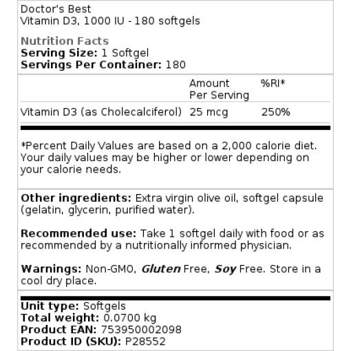 1000 IU - 180 softgels