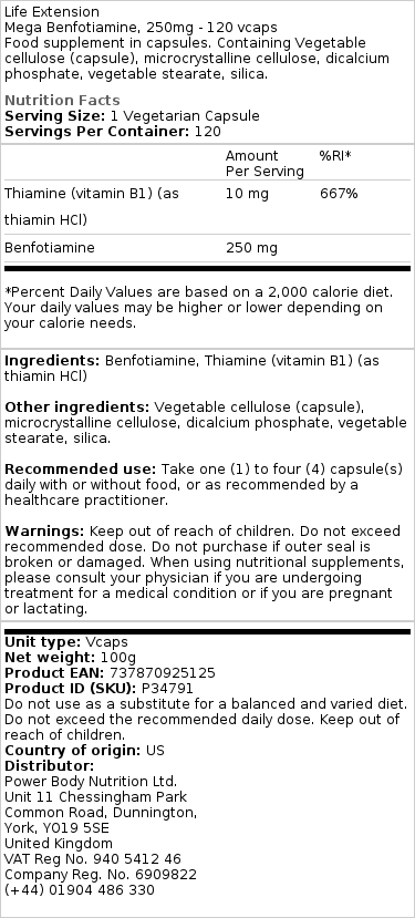 Mega Benfotiamin, 250 mg - 120 darab kapszula - Image 2