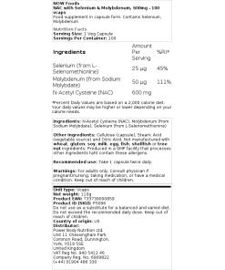 NOW Foods - NAC with Selenium & Molybdenum 600mg - 250 vcaps