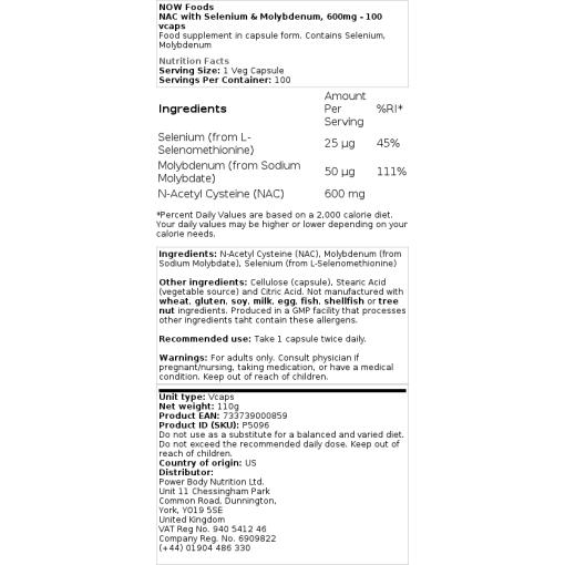 NOW Foods - NAC with Selenium & Molybdenum 600mg - 250 vcaps