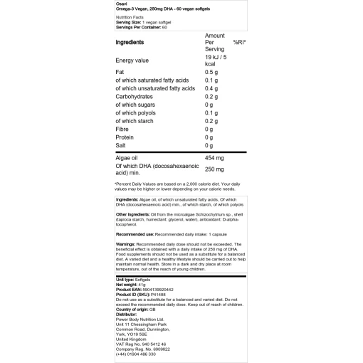 250mg DHA - 60 vegan softgels