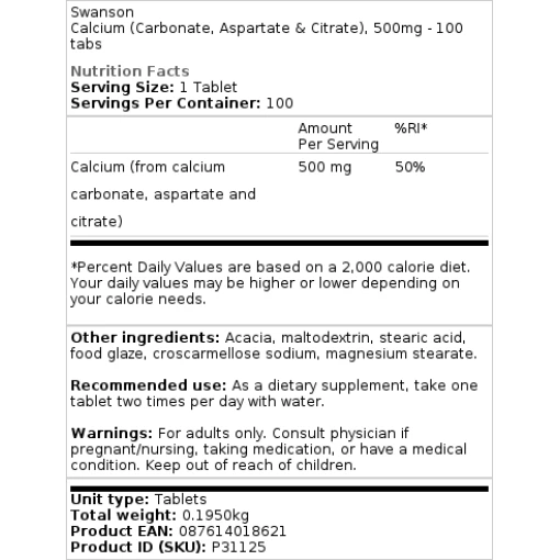 Aspartate & Citrate) 100 tablets