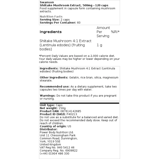 Swanson - Shiitake Mushroom Extract