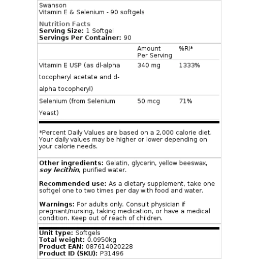 Swanson - Vitamin E & Selenium 90 softgels