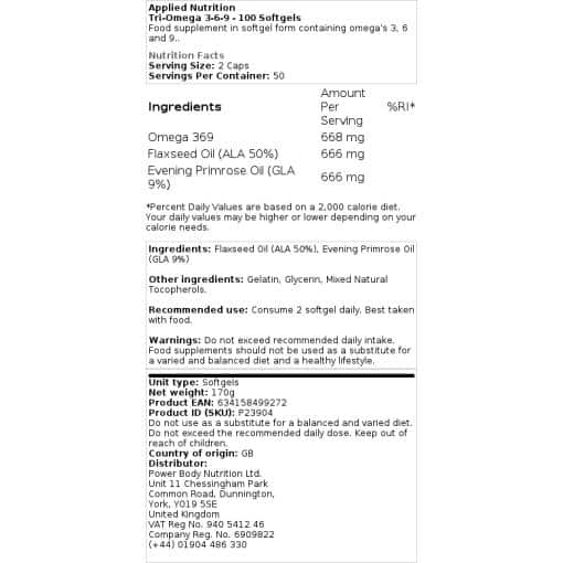 Εφαρμοσμένη Διατροφή - Tri-Omega 3-6-9 - 100 Softgels