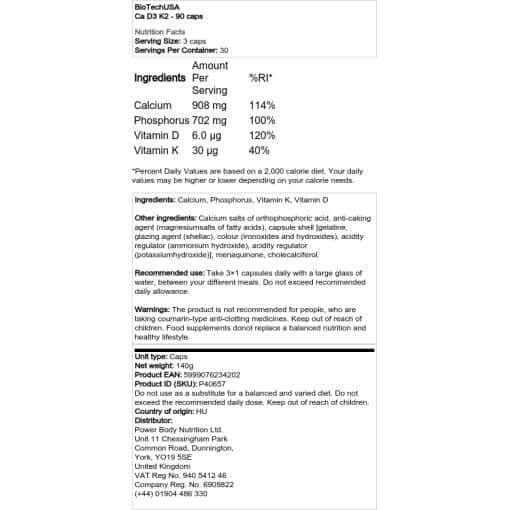 BioTechUSA - Ca D3 K2 - 90 κάψουλες