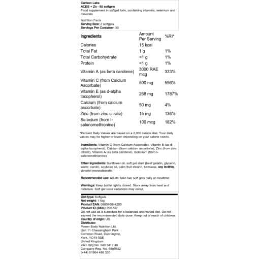 Carlson Labs - ACES + Zn - 60 softgels