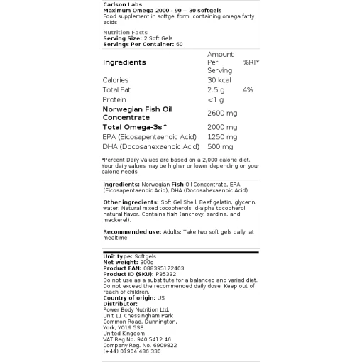 Carlson Labs - Maximum Omega 2000 - 90 + 30 softgels