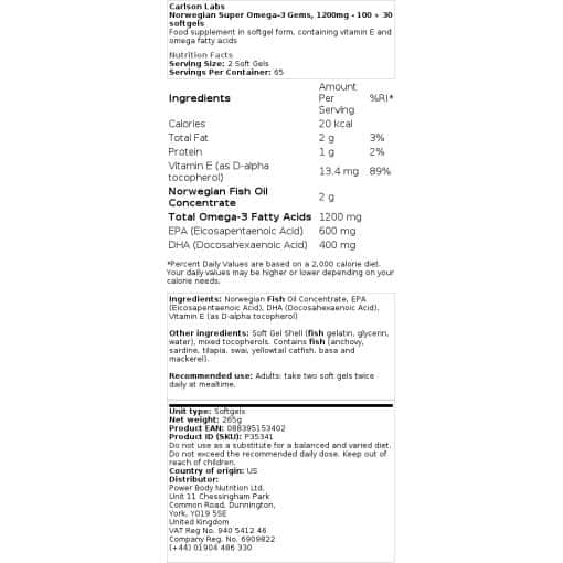 Carlson Labs - Norwegian Super Omega-3 Gems