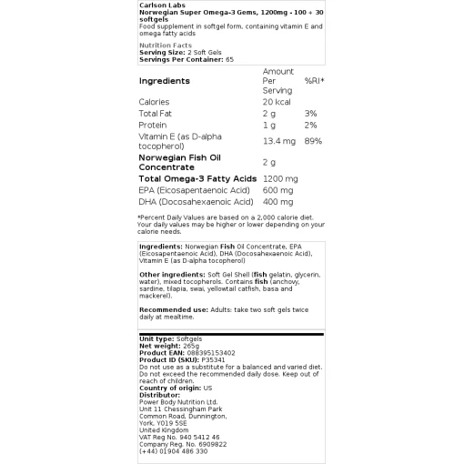 Carlson Labs - Norwegian Super Omega-3 Gems