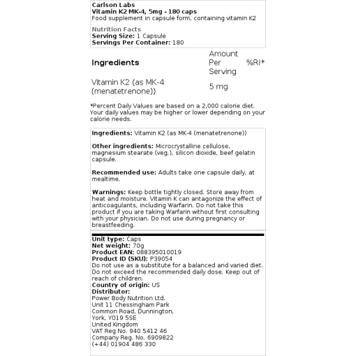 Carlson Labs - Βιταμίνη K2 MK-4