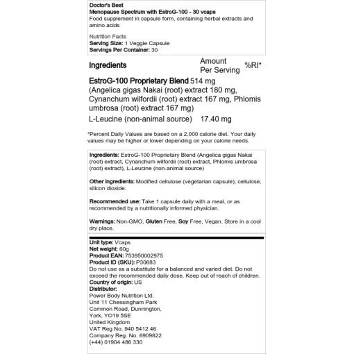 Doctor's Best - Φάσμα εμμηνόπαυσης με EstroG-100 - 30 vcaps