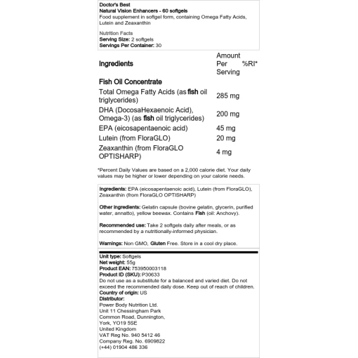 Doctor's Best - Φυσικοί ενισχυτές όρασης - 60 softgels