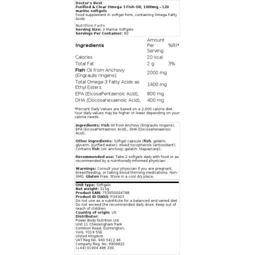 Doctor's Best - Purified & Clear Omega 3 Fish Oil
