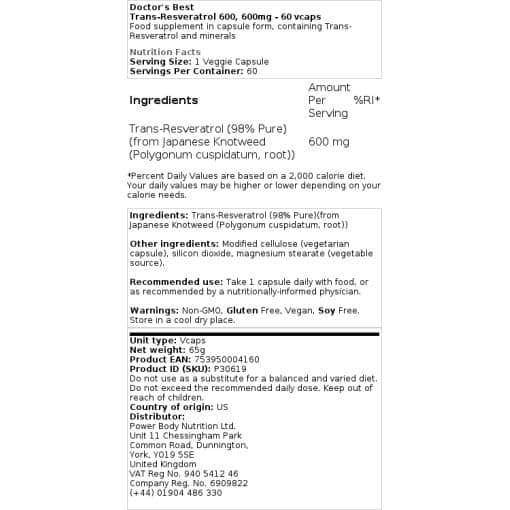Doctor's Best - Trans-Resveratrol 600