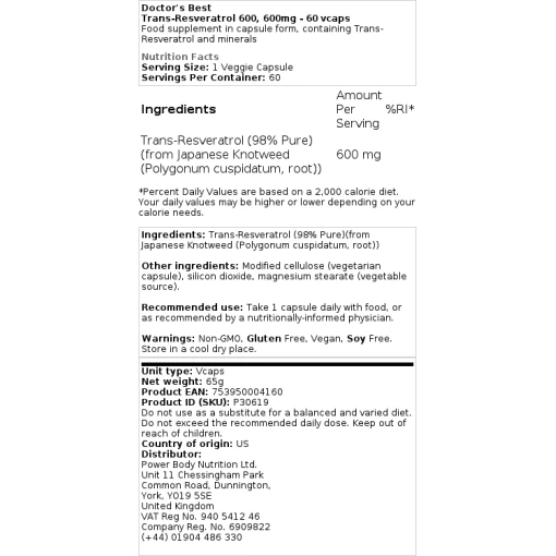 Doctor's Best - Trans-Resveratrol 600