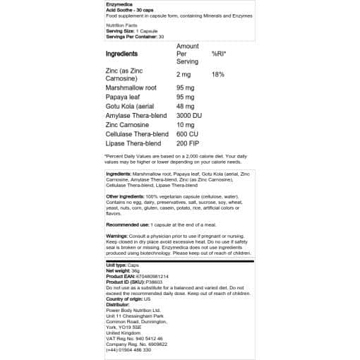 Enzymedica - Acid Soothe - 30 κάψουλες