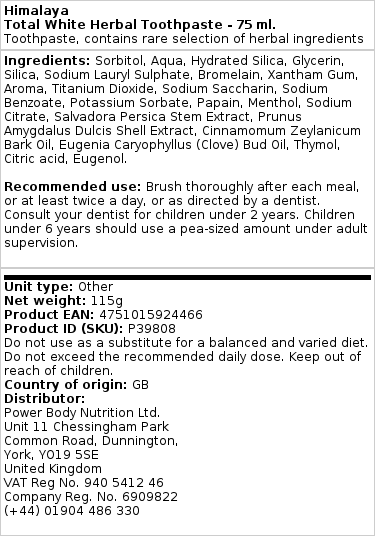 Himalaya - Total White Herbal Toothpaste - 75 ml.