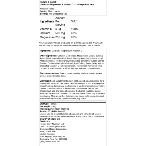 Holland & Barrett - Ασβέστιο + Μαγνήσιο & Βιταμίνη D - 120 καρτέλες για χορτοφάγους