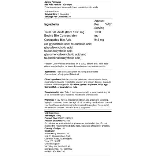 Jarrow Formulas - Παράγοντες χολικών οξέων - 120 caps