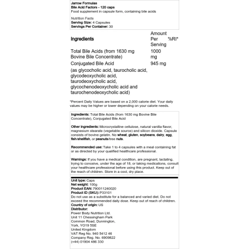 Jarrow Formulas - Παράγοντες χολικών οξέων - 120 caps
