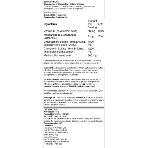 Jarrow Formulas - Γλυκοζαμίνη + Χονδροϊτίνη + MSM