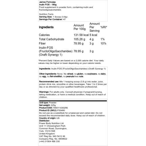 Jarrow Formulas - ινουλίνη FOS - 180 γραμμάρια