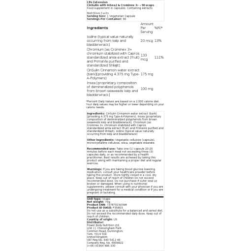 Life Extension - CinSulin με InSea2 & Crominex 3+ - 90 vcaps