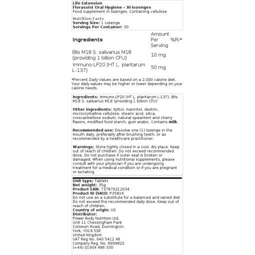 Life Extension - Florassist Στοματική Υγιεινή - 30 παστίλιες για χορτοφάγους