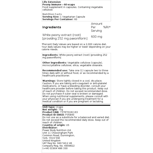 Life Extension - Peony Immune - 60 vcaps