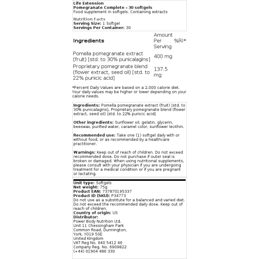 Life Extension - Pomegranate Complete - 30 softgels