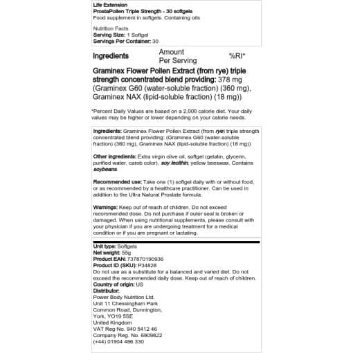 Life Extension - ProstaPollen Triple Strength - 30 softgels