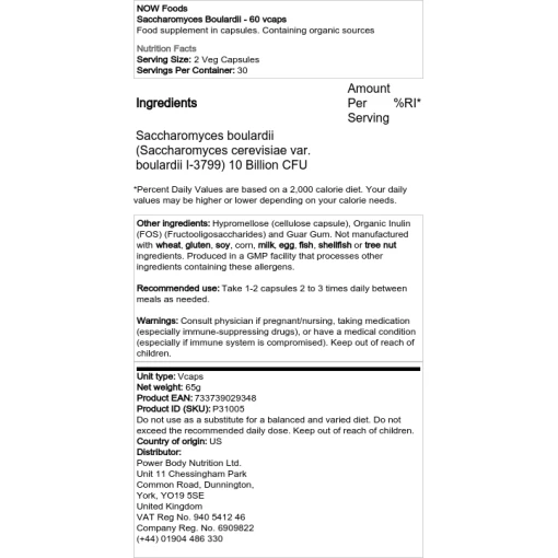 NOW Foods - Saccharomyces Boulardii - 60 vcaps