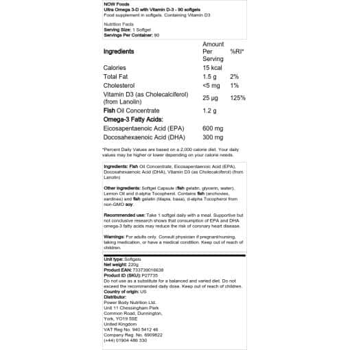 NOW Foods - Ultra Omega 3-D με βιταμίνη D-3