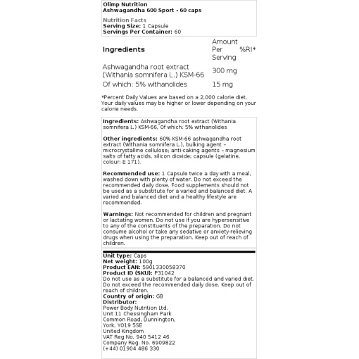 Olimp Nutrition - Ashwagandha 600 Sport - 60 caps