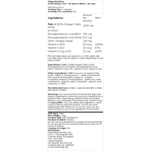 Olimp Nutrition - Gold Omega 3 D3 + K2 Sport Edition - 60 κάψουλες