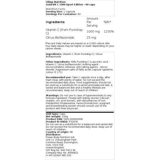 Olimp Nutrition - Gold-Vit C 1000 Sport Edition - 60 κάψουλες