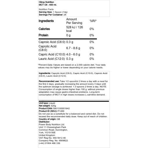 Olimp - Συμπληρώματα - MCT Oil - 400 ml.