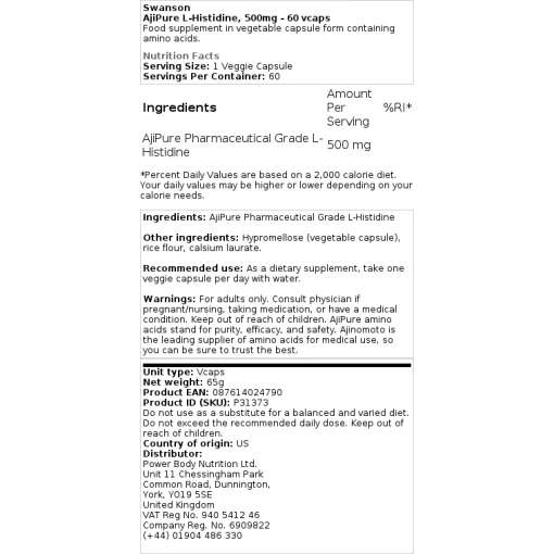 Swanson - AjiPure L-Histidine