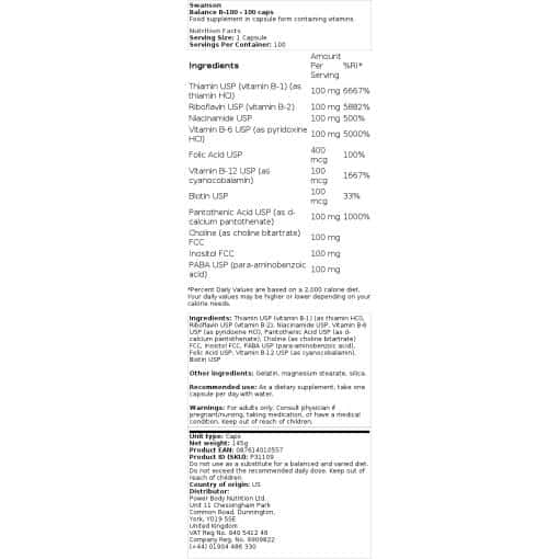 Swanson - Balance B-100 - 100 κάψουλες