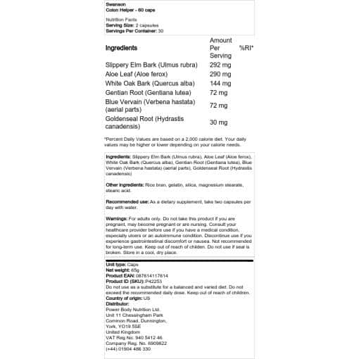 Swanson - Colon Helper - 60 κάψουλες