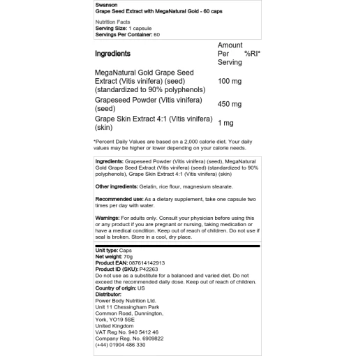 Swanson - Εκχύλισμα σπόρων σταφυλιού με MegaNatural Gold - 60 κάψουλες