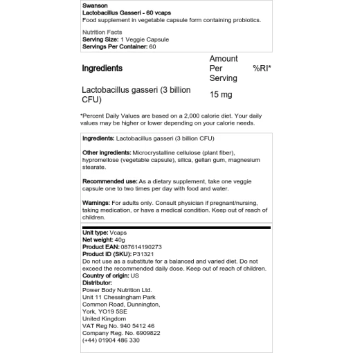 Swanson - Lactobacillus Gasseri - 60 vcaps