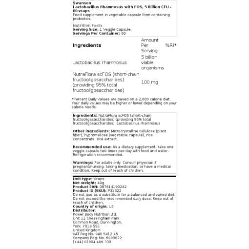 Swanson - Lactobacillus Rhamnosus με FOS