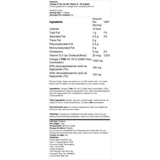 Swanson - Ωμέγα-3 ιχθυέλαιο με βιταμίνη D - 60 softgels