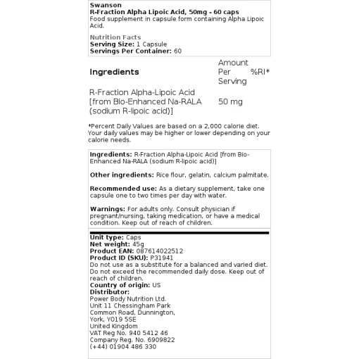 Swanson - R-Fraction Alpha Lipoic Acid