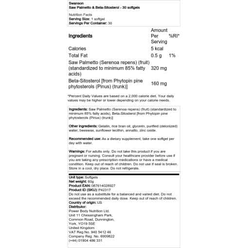 Swanson - Saw Palmetto & Beta-Sitosterol - 30 softgels