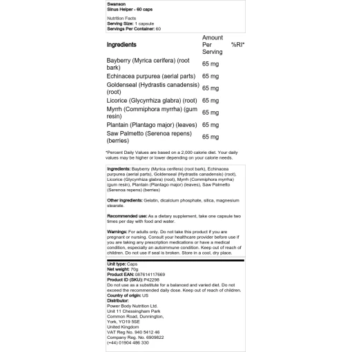 Swanson - Sinus Helper - 60 caps