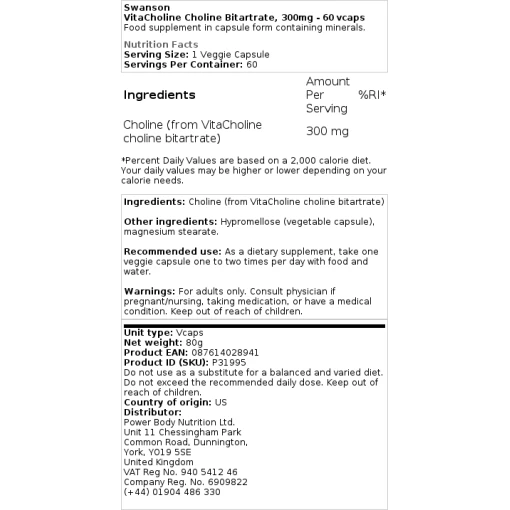 Swanson - VitaCholine Choline Bitartrate