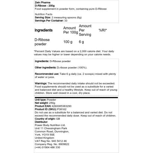 Zein Pharma - D-Ribose - 200 γραμμάρια